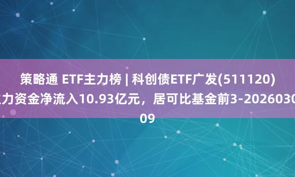 策略通 ETF主力榜 | 科创债ETF广发(511120)主力资金净流入10.93亿元，居可比基金前3-20260309